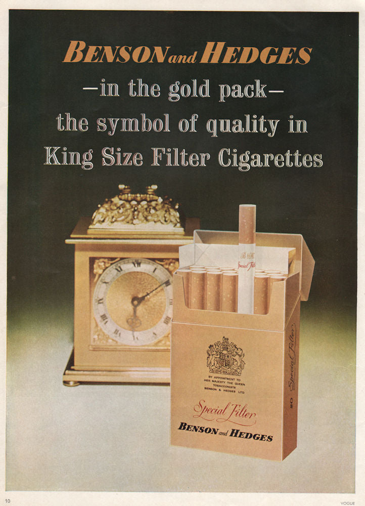 Benson and Hedges King Size Filter Cigarettes advert. BRITISH VOGUE 1963 print